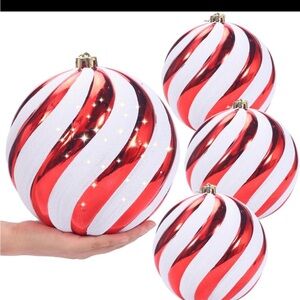 Festive Red and White Extra Large Holiday Ornament Set of 4